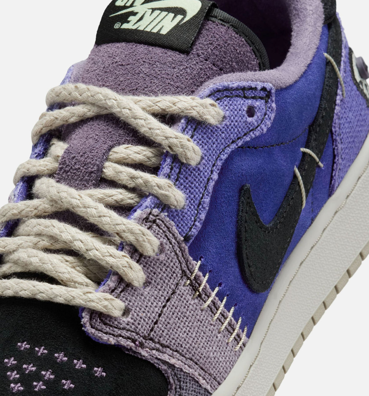 Air Jordan 1 Low OG – Grade School Lifestyle Shoe (Regency Purple/Vapor Green/Black/Dark Raisin/Daybreak/Light Silver)