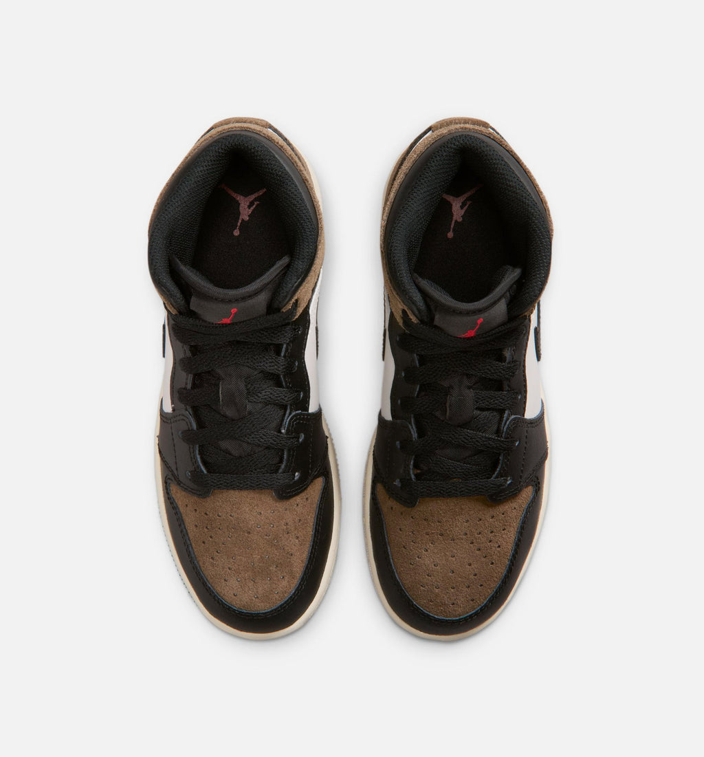 Air Jordan 1 Mid – Grade School Lifestyle Shoe (Black/Phantom/Palomino/University Red)