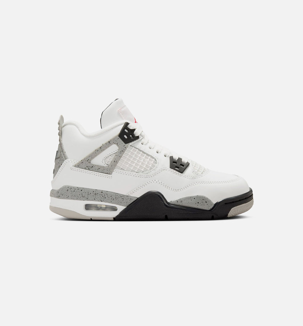 Air Jordan 4 Retro White Cement – Grade School Lifestyle Shoe (Summit White/Fire Red/Cement Grey/Black)
