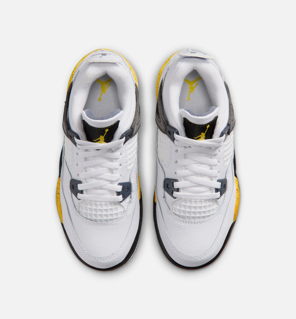 Air Jordan 4 Retro Rare Air Tour Yellow – Preschool Lifestyle Shoe (White/Dark Blue Grey/Black/Tour Yellow)
