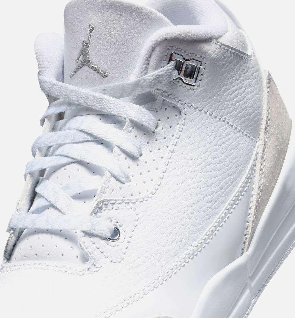 Air Jordan 3 Retro White and Silver – Preschool Lifestyle Shoe (White/Metallic Silver)