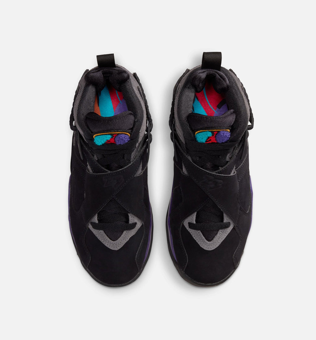 Air Jordan 8 Retro Aqua – Grade School Lifestyle Shoe (Black/Multi-Color/Bright Concord)