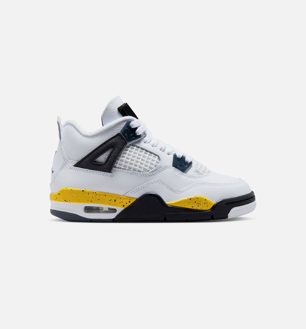 Air Jordan 4 Retro Rare Air Tour Yellow – Grade School Lifestyle Shoe (White/Dark Blue Grey/Black/Tour Yellow)