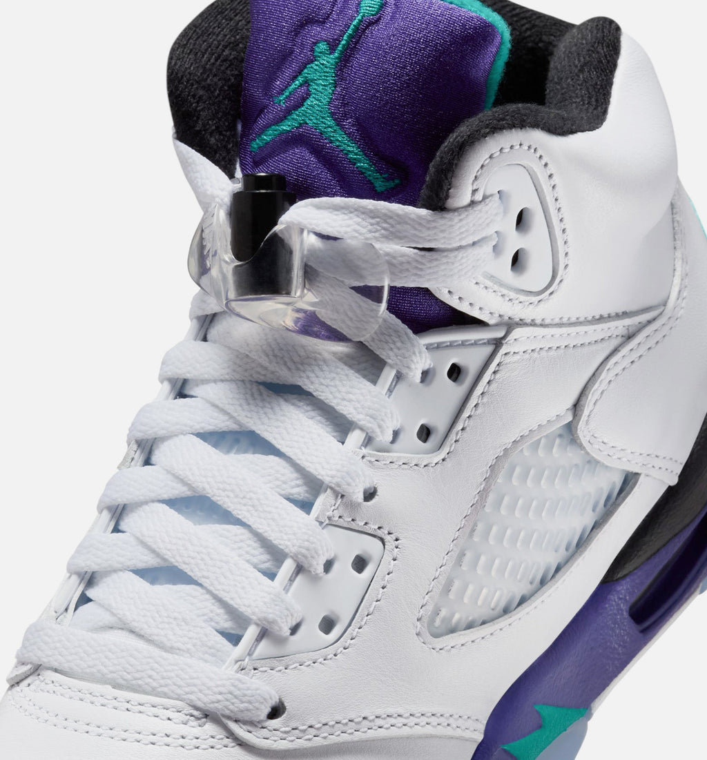 Air Jordan 5 Retro Grape – Grade School Lifestyle Shoe (White/New Emerald/Grape Ice/Black)