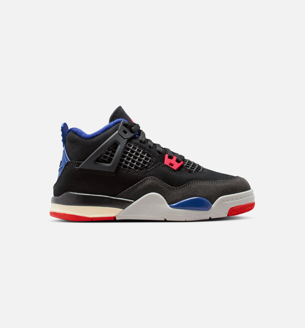 Air Jordan 4 Retro Rare Air – Preschool Lifestyle Shoe (Black/Fire Red/Deep Royal Blue)