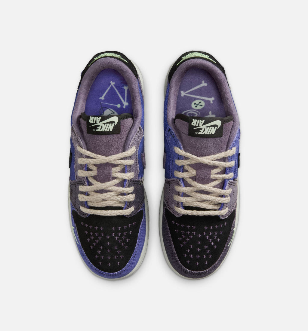 Air Jordan 1 Low OG – Grade School Lifestyle Shoe (Regency Purple/Vapor Green/Black/Dark Raisin/Daybreak/Light Silver)