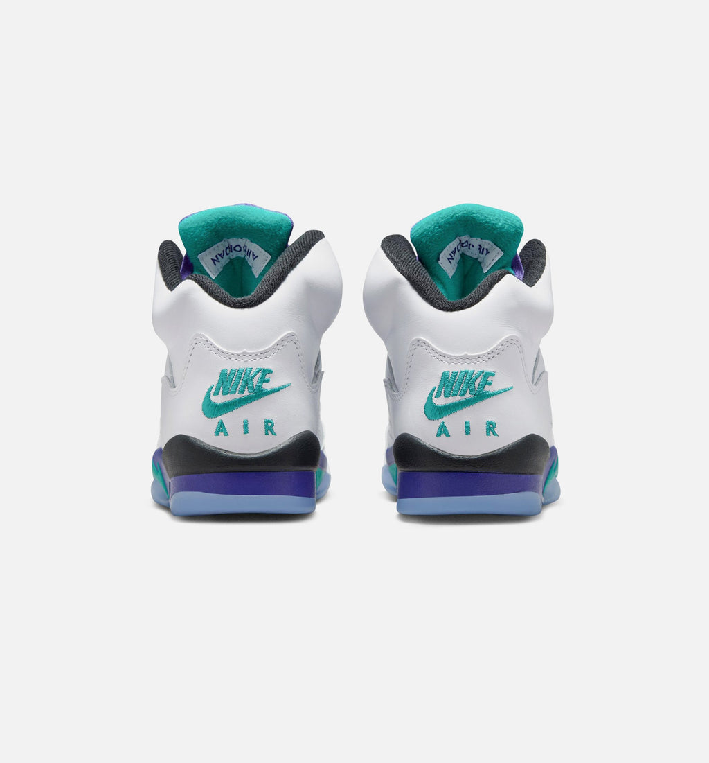 Air Jordan 5 Retro Grape – Grade School Lifestyle Shoe (White/New Emerald/Grape Ice/Black)