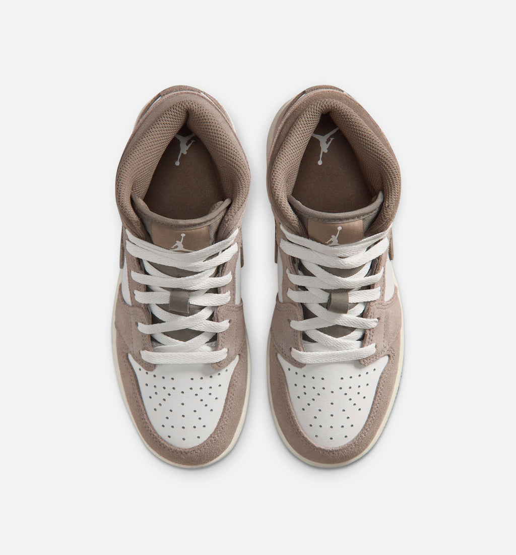 Air Jordan 1 Mid – Grade School Lifestyle Shoe (Enigma Stone/Olive Grey/Summit White)