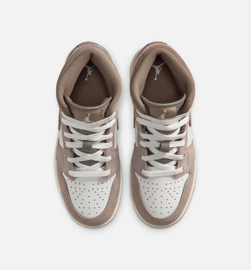 Air Jordan 1 Mid – Grade School Lifestyle Shoe (Enigma Stone/Olive Grey/Summit White)