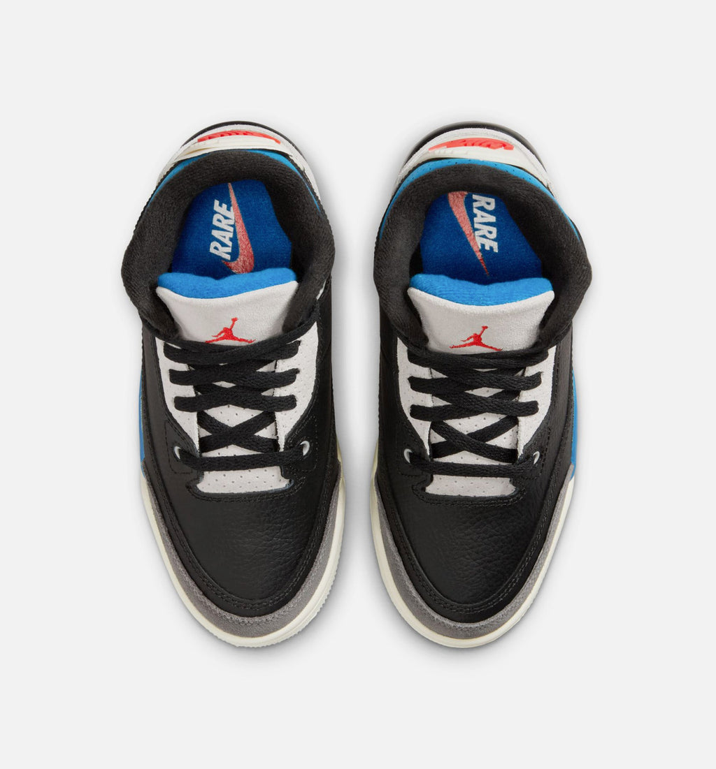 Air Jordan 3 Retro OG Rare Air – Preschool Lifestyle Shoe (Black/Chile Red/Neutral Grey)