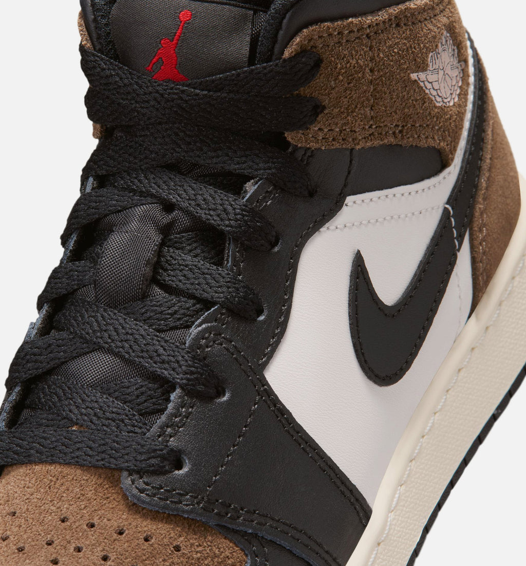 Air Jordan 1 Mid – Grade School Lifestyle Shoe (Black/Phantom/Palomino/University Red)