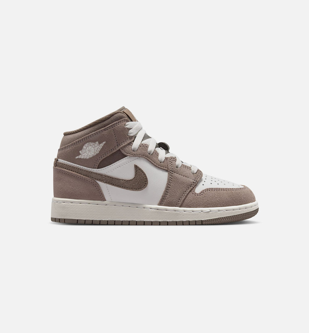Air Jordan 1 Mid – Grade School Lifestyle Shoe (Enigma Stone/Olive Grey/Summit White)