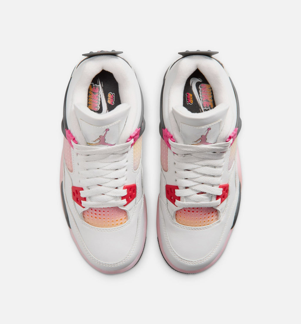 Air Jordan 4 Retro Comic – Grade School Lifestyle Shoe (Off White/Fire Pink/Anthracite)