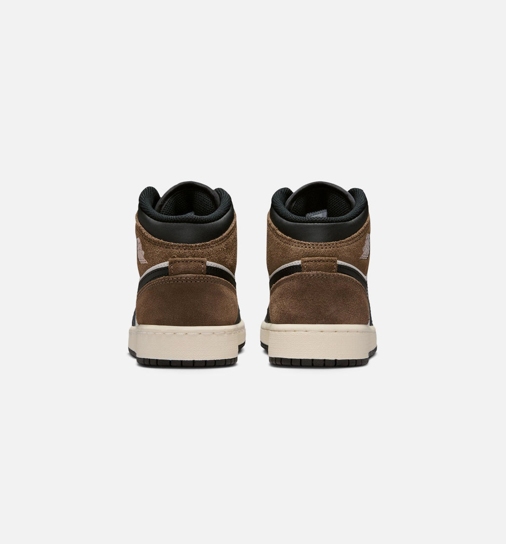 Air Jordan 1 Mid – Grade School Lifestyle Shoe (Black/Phantom/Palomino/University Red)