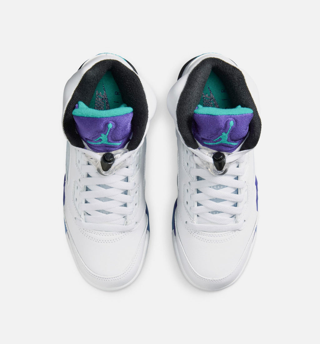 Air Jordan 5 Retro Grape – Grade School Lifestyle Shoe (White/New Emerald/Grape Ice/Black)
