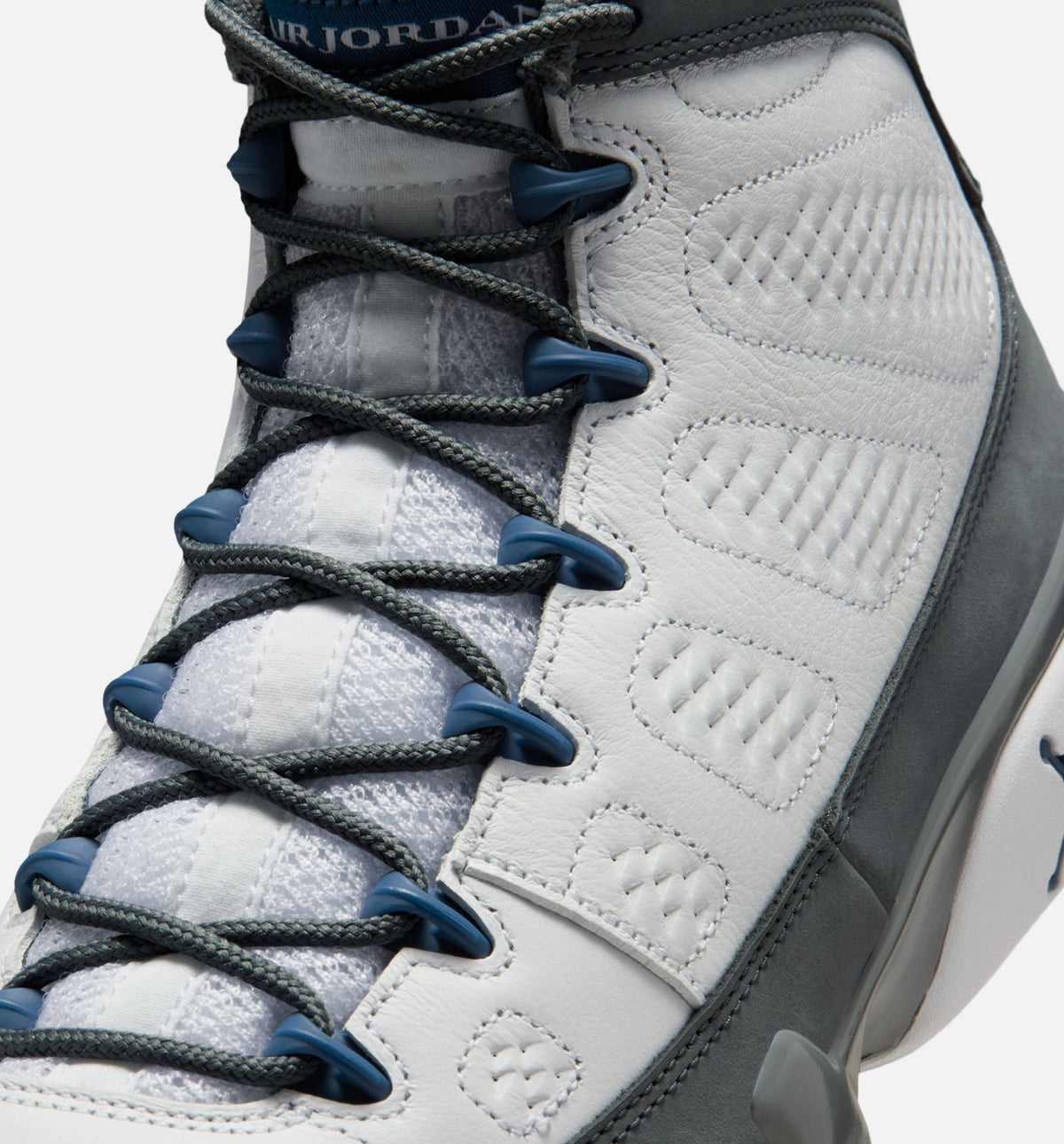 Air Jordan 9 Retro Flint Grey and French Blue – Men’s Lifestyle Shoe (White/French Blue/Flint Grey)