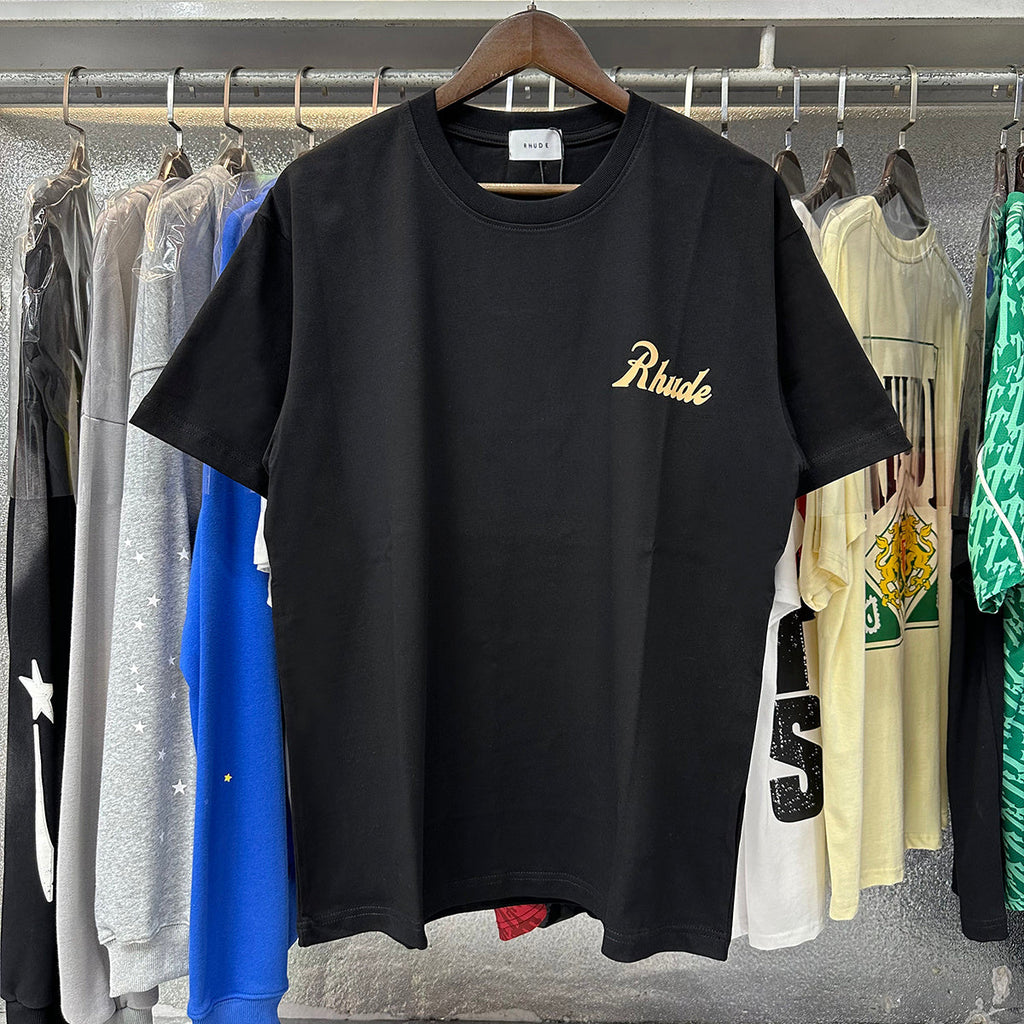 Rhude T-shirts Letter Printed Cotton Casual Short Sleeve Men and Women