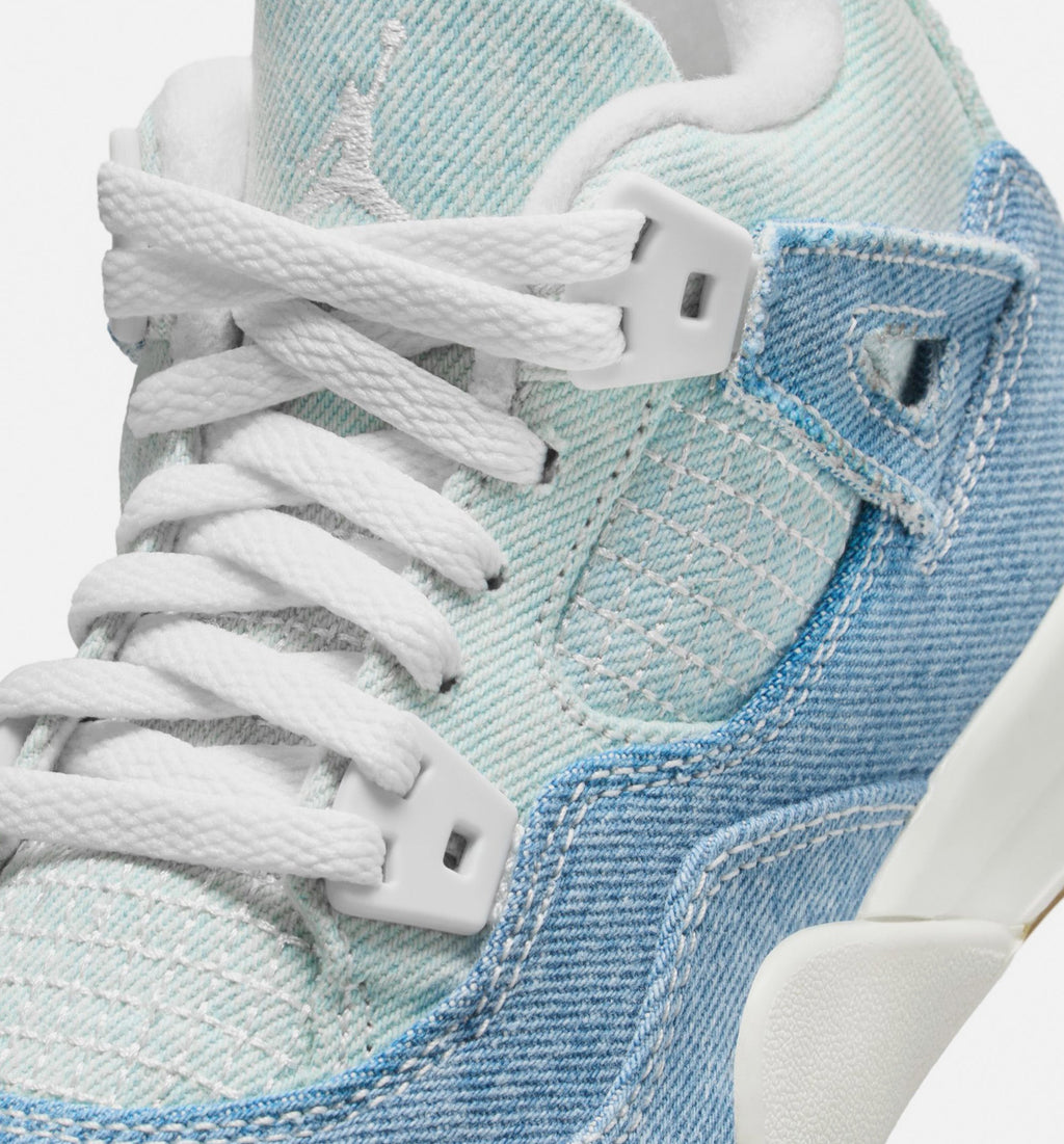 Air Jordan 4 Retro Worn Blue – Preschool Lifestyle Shoe (Sail/Worn Blue/Metallic Gold)
