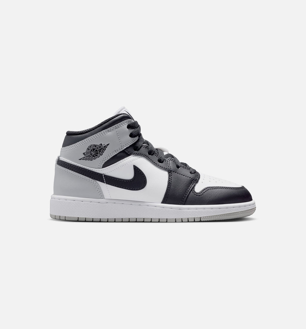 Air Jordan 1 Mid – Grade School Lifestyle Shoe (White/Light Smoke Grey/Black)