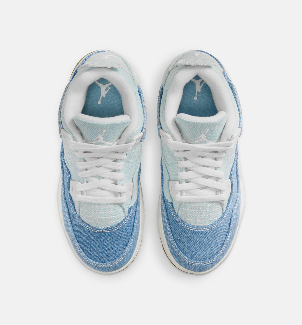 Air Jordan 4 Retro Worn Blue – Preschool Lifestyle Shoe (Sail/Worn Blue/Metallic Gold)