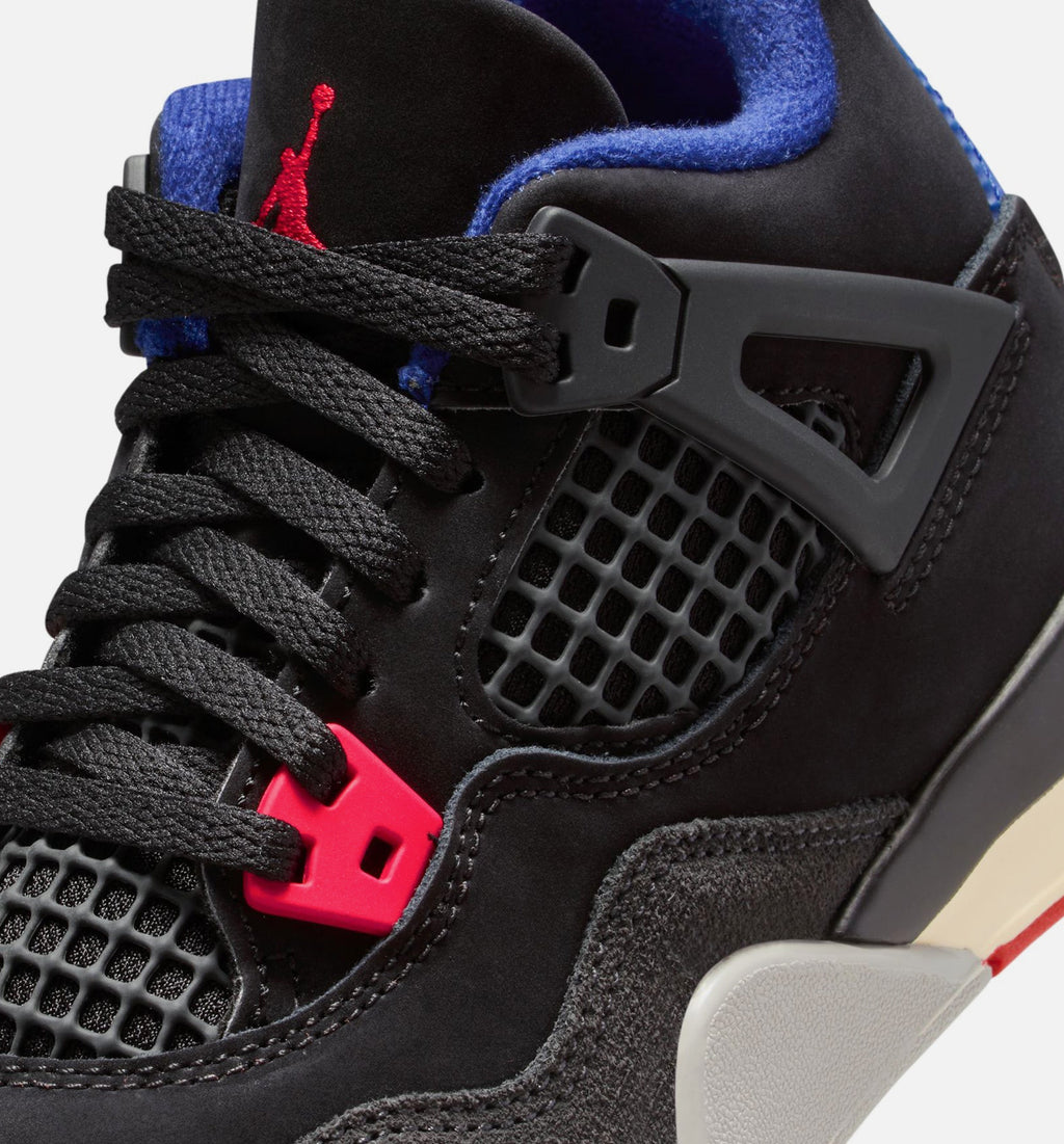 Air Jordan 4 Retro Rare Air – Preschool Lifestyle Shoe (Black/Fire Red/Deep Royal Blue)