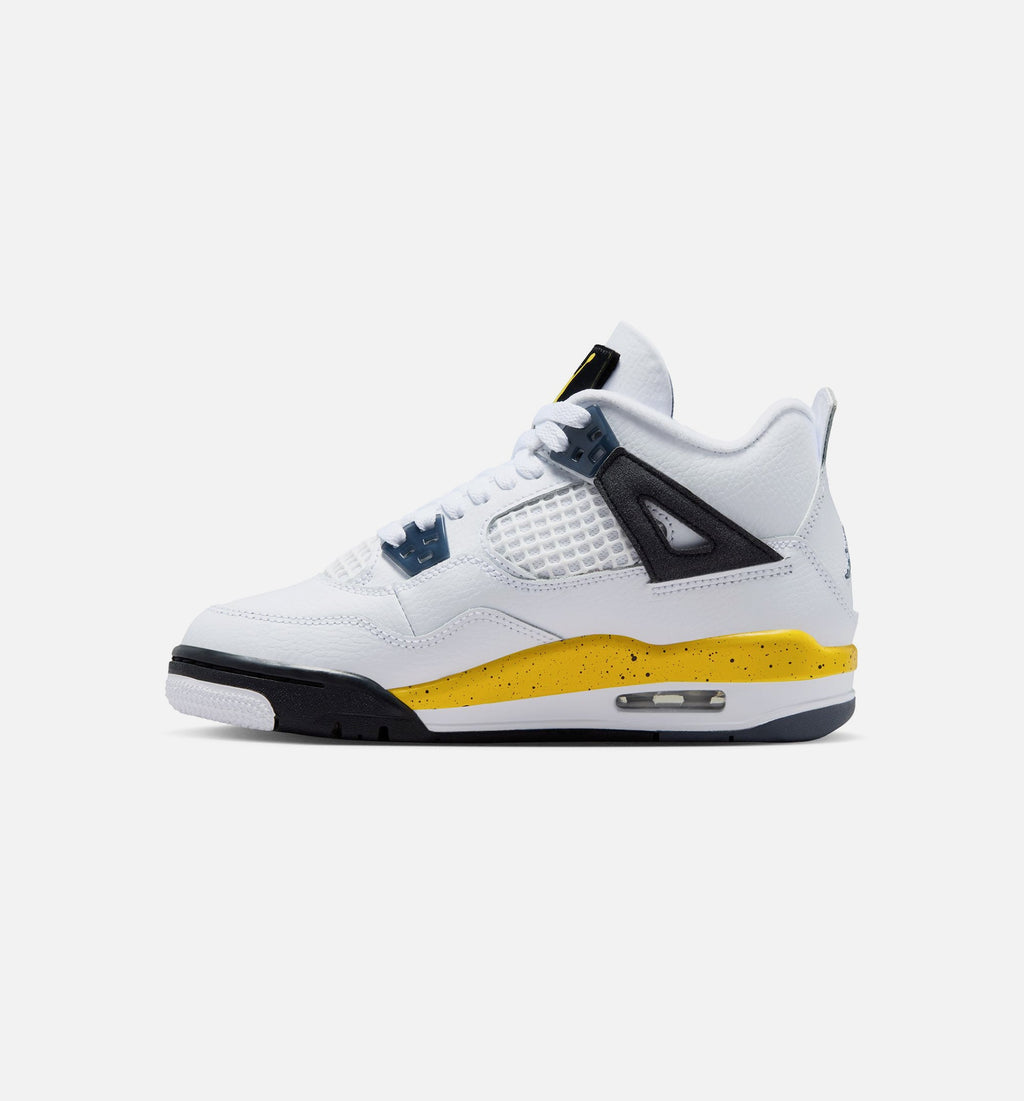 Air Jordan 4 Retro Rare Air Tour Yellow – Grade School Lifestyle Shoe (White/Dark Blue Grey/Black/Tour Yellow)