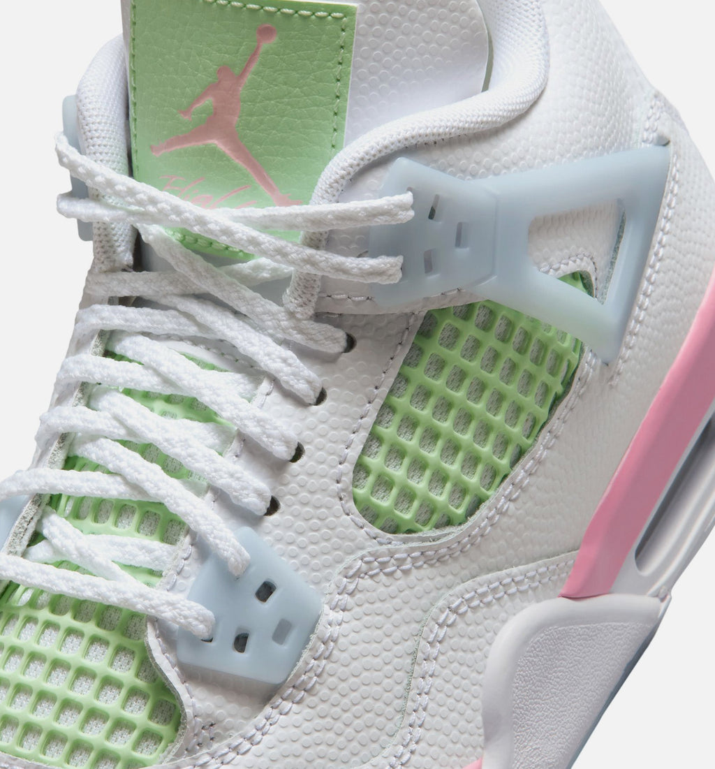 Air Jordan 4 Retro Medium Soft Pink – Grade School Lifestyle Shoe (White/Medium Soft Pink/Half Blue)