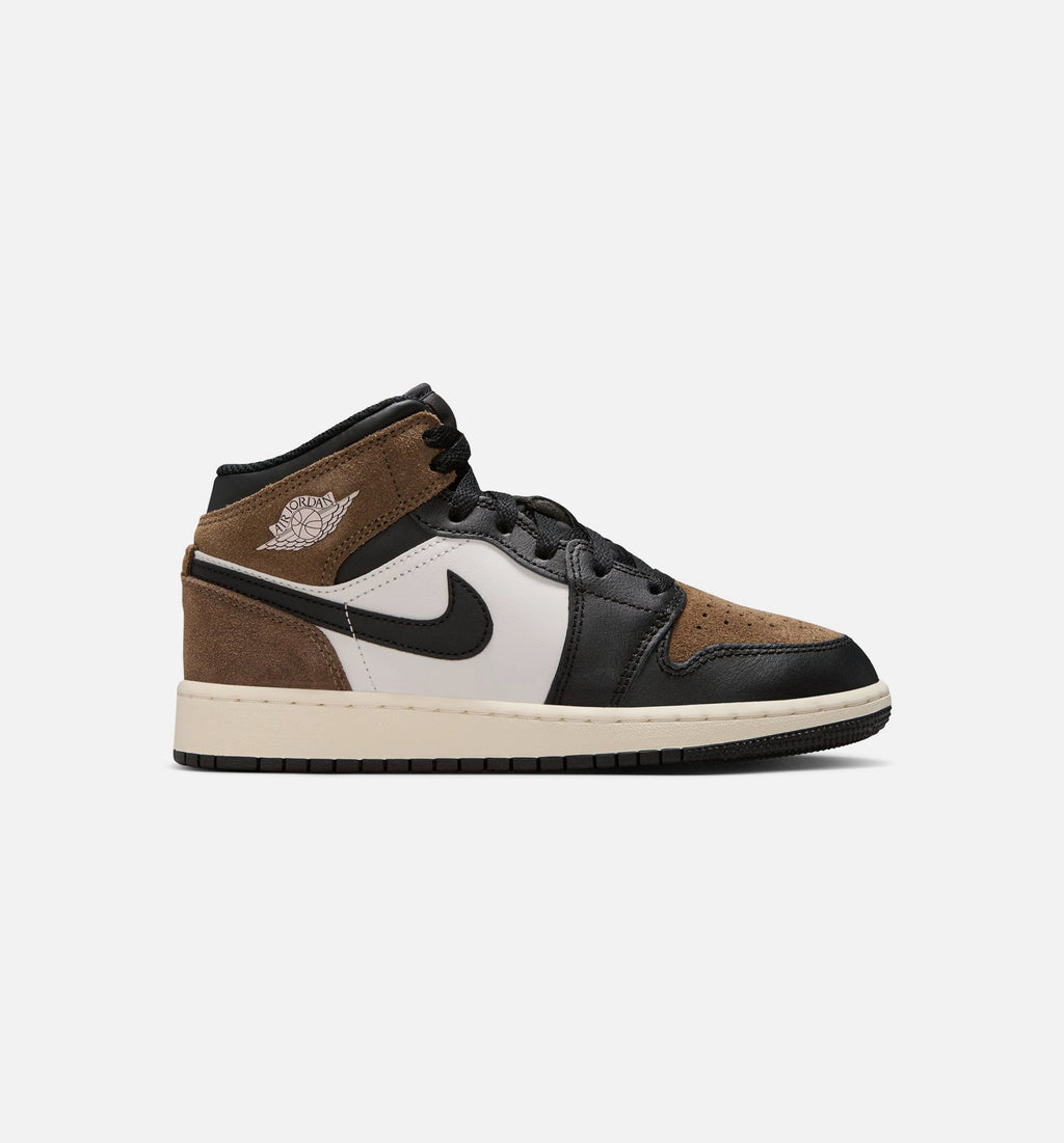 Air Jordan 1 Mid – Grade School Lifestyle Shoe (Black/Phantom/Palomino/University Red)
