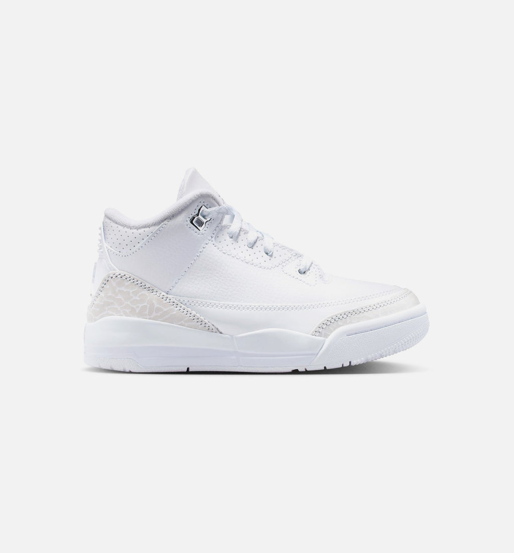 Air Jordan 3 Retro White and Silver – Preschool Lifestyle Shoe (White/Metallic Silver)
