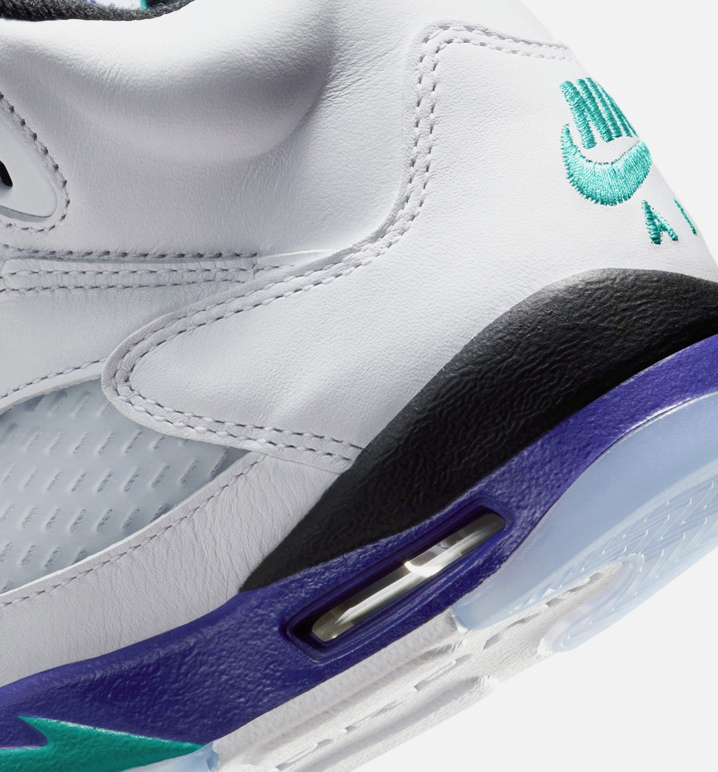 Air Jordan 5 Retro Grape – Grade School Lifestyle Shoe (White/New Emerald/Grape Ice/Black)