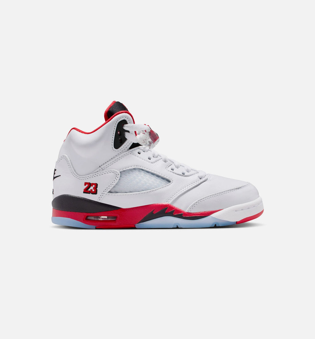 Air Jordan 5 Retro Fire Red – Grade School Lifestyle Shoe (White/Fire Red/Black)