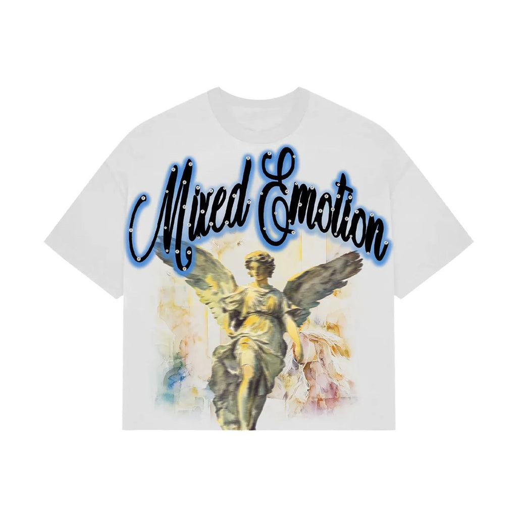 MIXED EMOTION Blue Angel Rhinestone Graphic T-Shirt