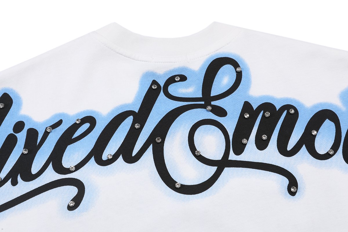MIXED EMOTION Blue Angel Rhinestone Graphic T-Shirt