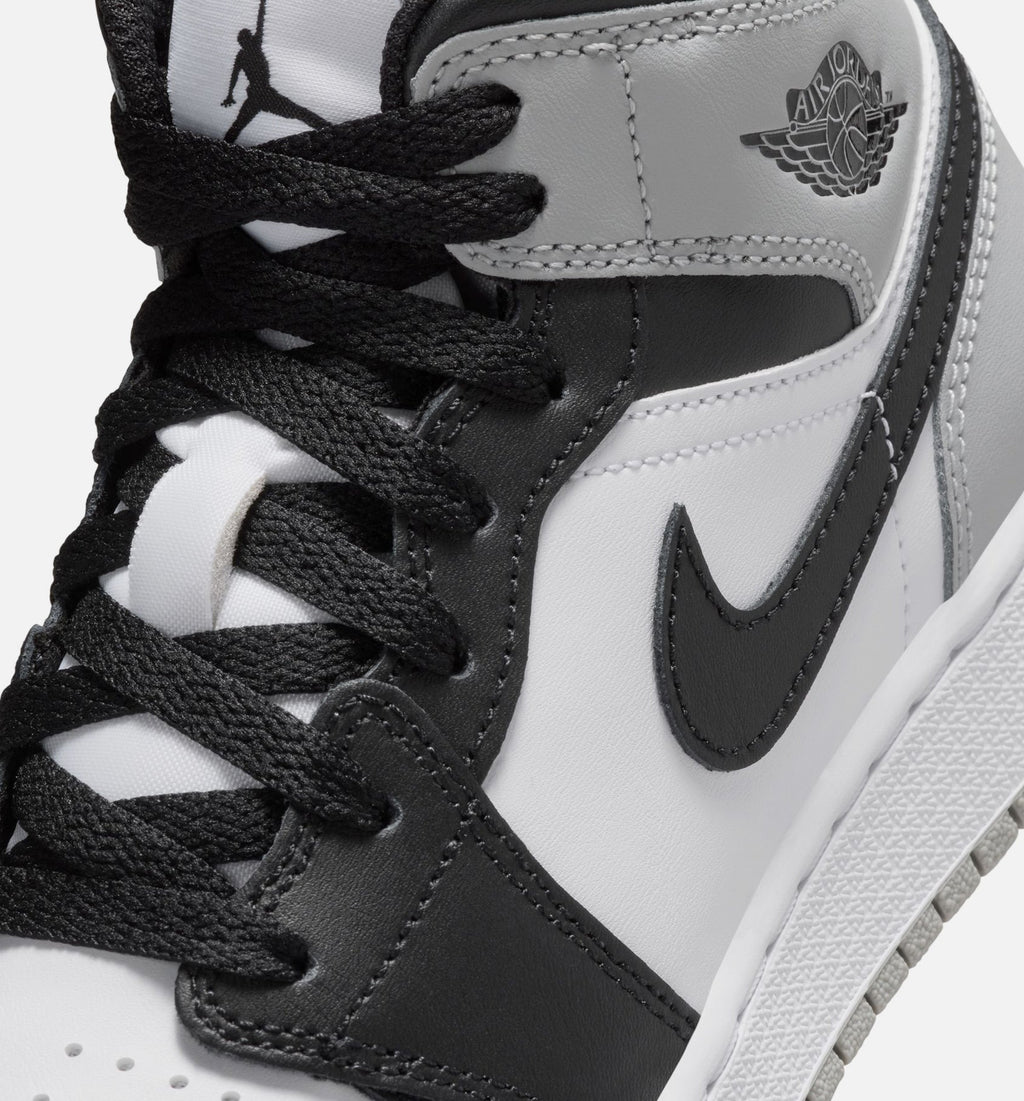 Air Jordan 1 Mid – Grade School Lifestyle Shoe (White/Light Smoke Grey/Black)