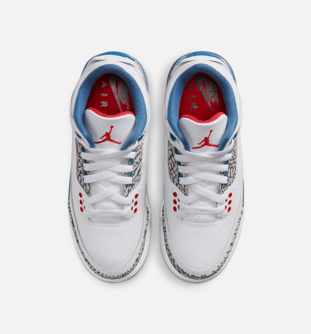 Air Jordan 3 Retro OG True Blue – Grade School Lifestyle Shoe (White/Fire Red/True Blue)