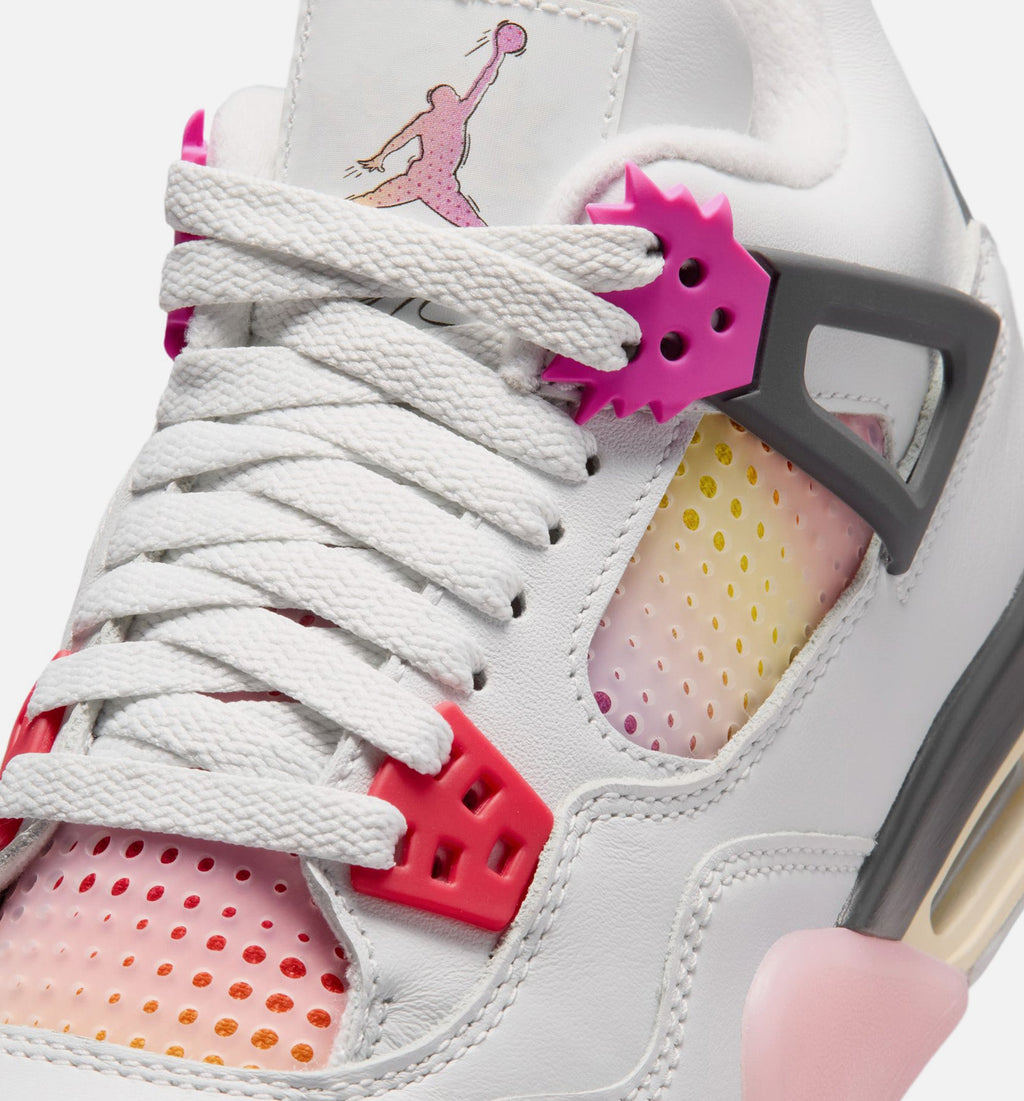 Air Jordan 4 Retro Comic – Grade School Lifestyle Shoe (Off White/Fire Pink/Anthracite)
