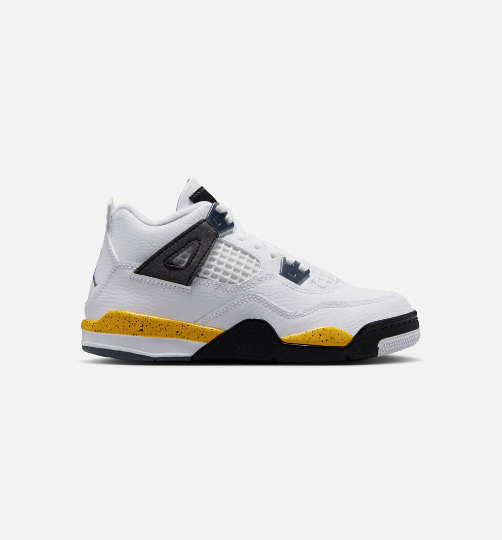 Air Jordan 4 Retro Rare Air Tour Yellow – Preschool Lifestyle Shoe (White/Dark Blue Grey/Black/Tour Yellow)