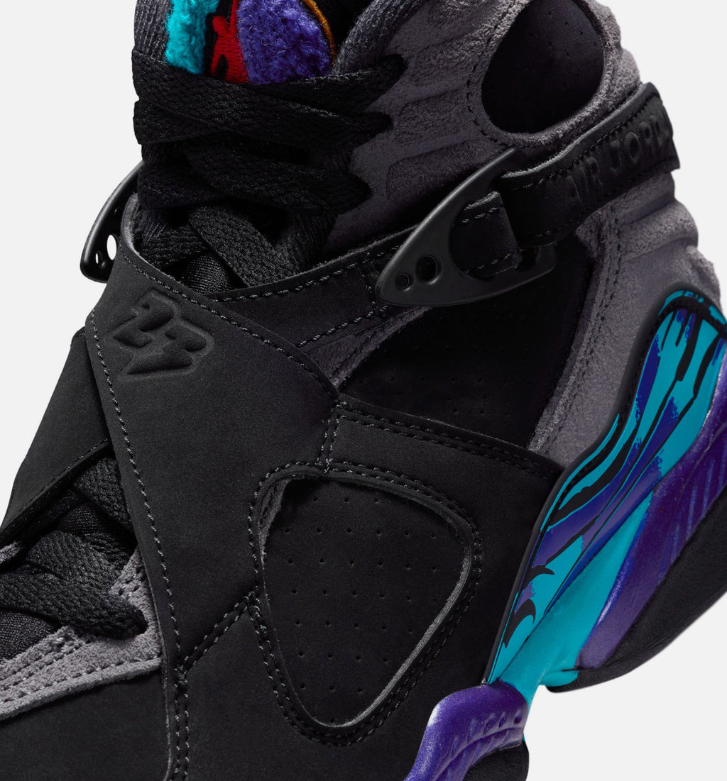 Air Jordan 8 Retro Aqua – Grade School Lifestyle Shoe (Black/Multi-Color/Bright Concord)