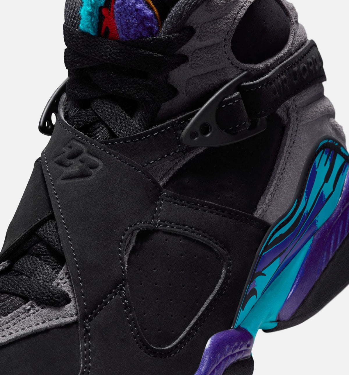 Air Jordan 8 Retro Aqua – Grade School Lifestyle Shoe (Black/Multi-Color/Bright Concord)