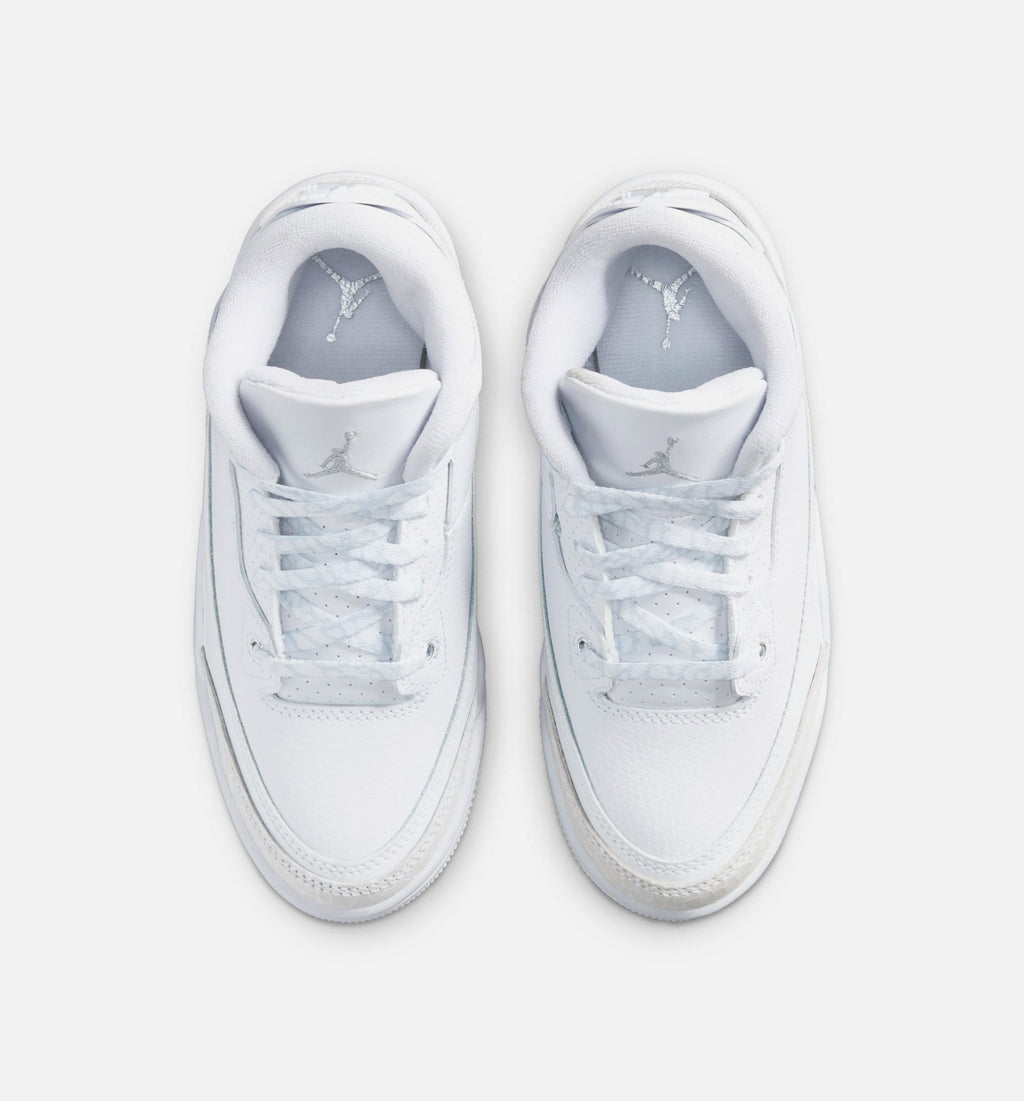 Air Jordan 3 Retro White and Silver – Preschool Lifestyle Shoe (White/Metallic Silver)