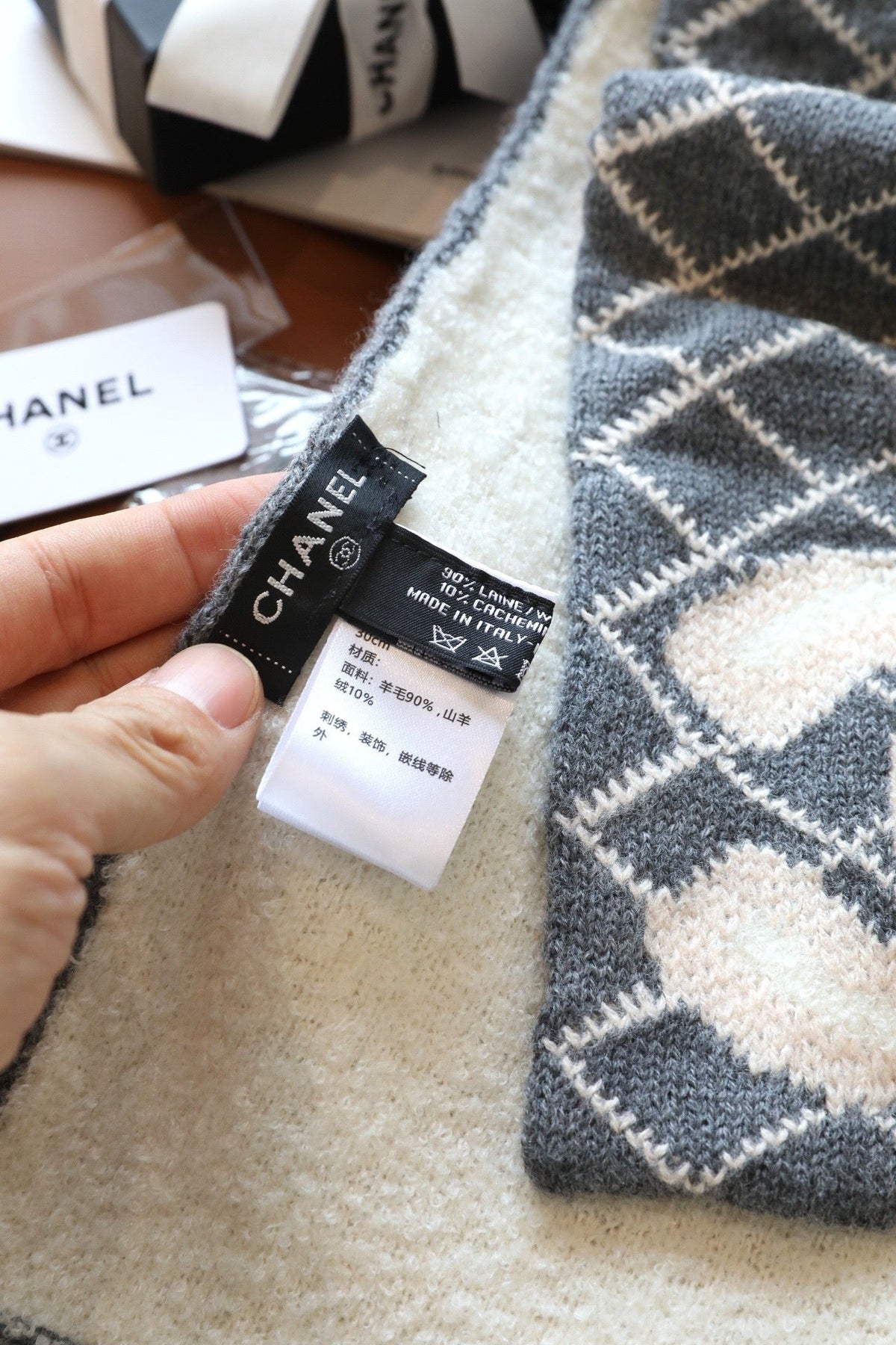 Chanel Style Fuzzy Reversible Diamond Logo Scarf