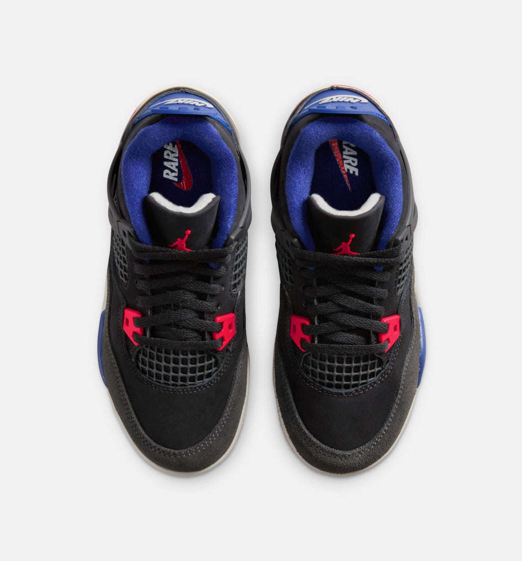 Air Jordan 4 Retro Rare Air – Preschool Lifestyle Shoe (Black/Fire Red/Deep Royal Blue)