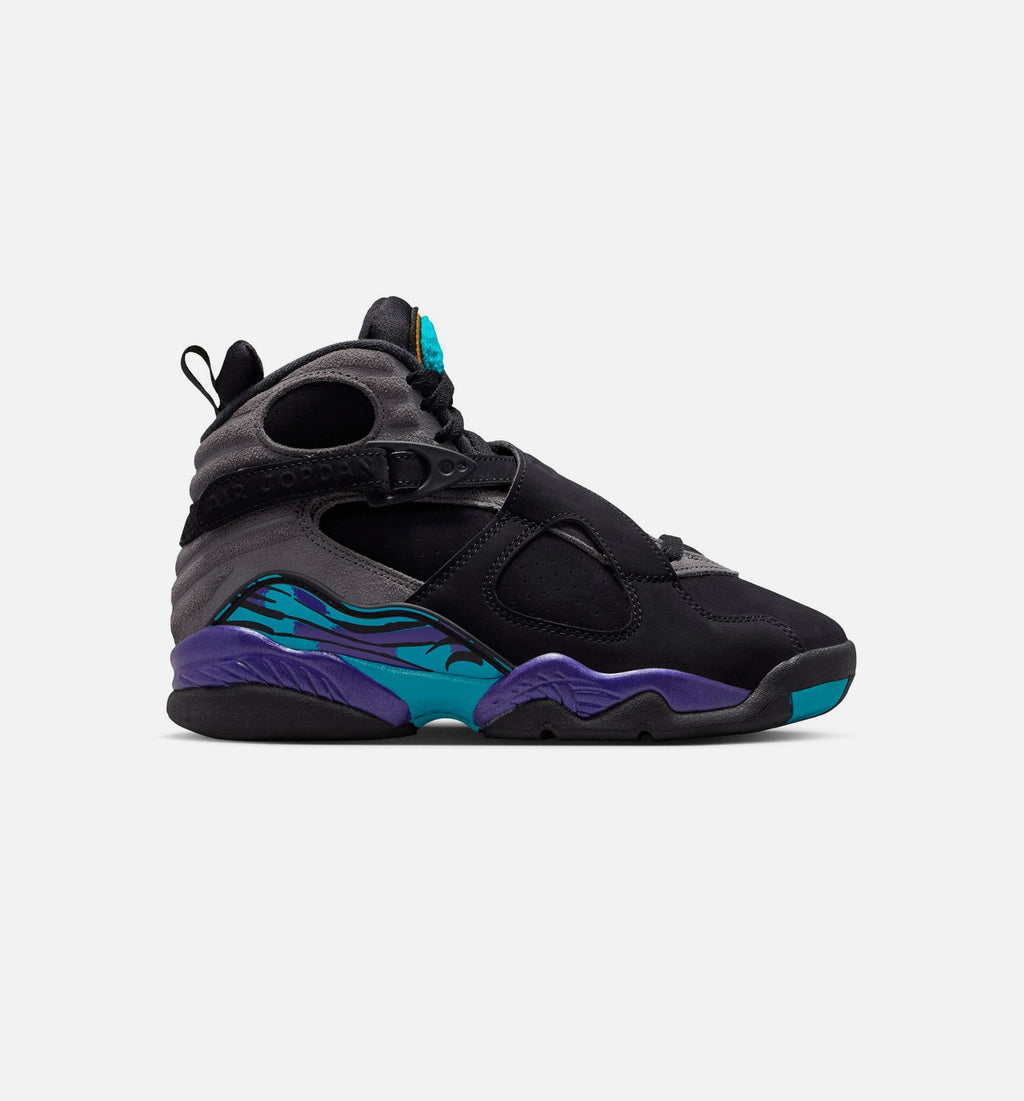 Air Jordan 8 Retro Aqua – Grade School Lifestyle Shoe (Black/Multi-Color/Bright Concord)