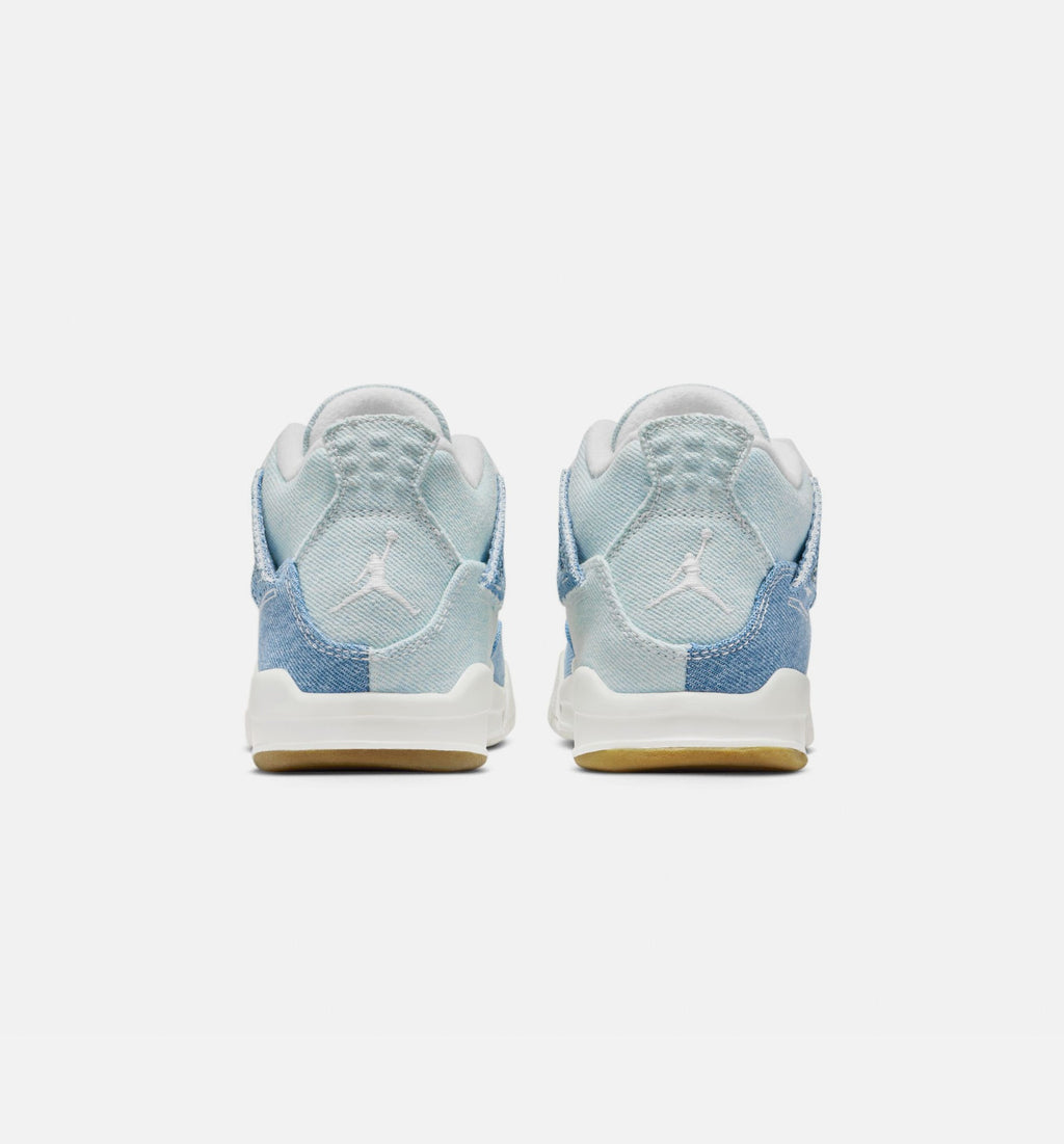 Air Jordan 4 Retro Worn Blue – Preschool Lifestyle Shoe (Sail/Worn Blue/Metallic Gold)