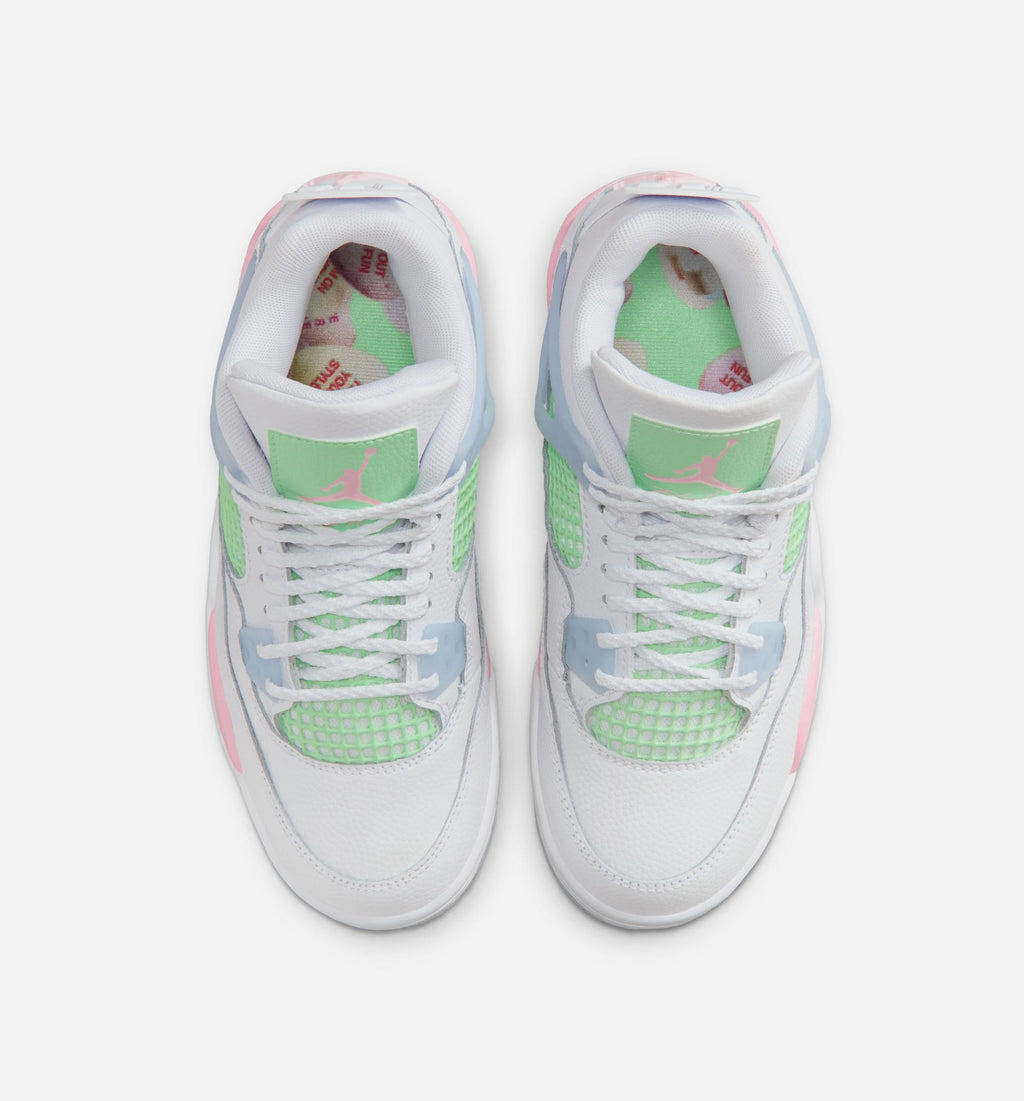 Air Jordan 4 Retro Medium Soft Pink – Grade School Lifestyle Shoe (White/Medium Soft Pink/Half Blue)