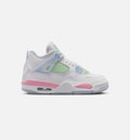 Air Jordan 4 Retro Medium Soft Pink – Grade School Lifestyle Shoe (White/Medium Soft Pink/Half Blue)