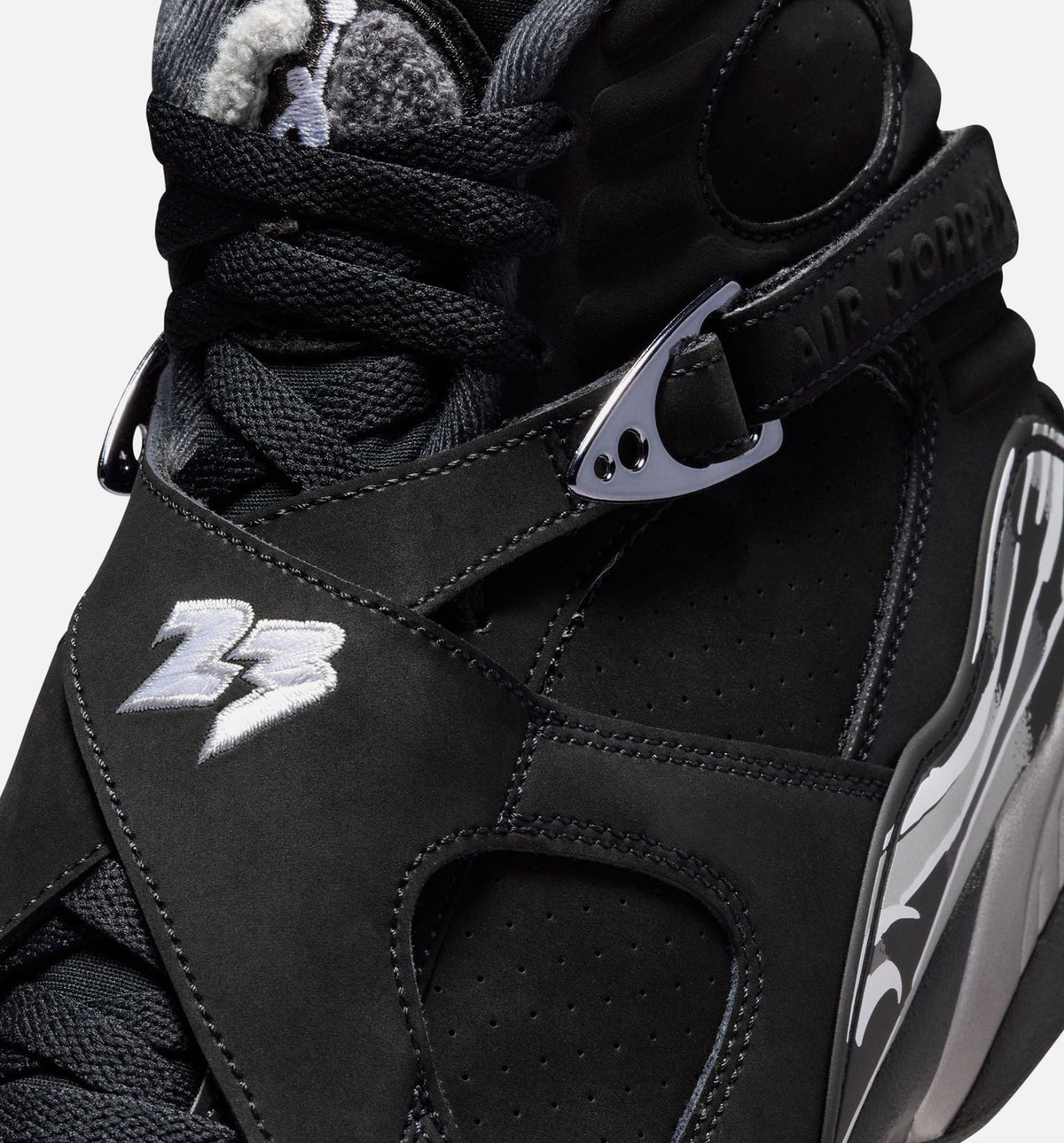 Air Jordan 8 Retro Chrome Black and Light Graphite – Men’s Lifestyle Shoe (Black/White/Light Graphite)