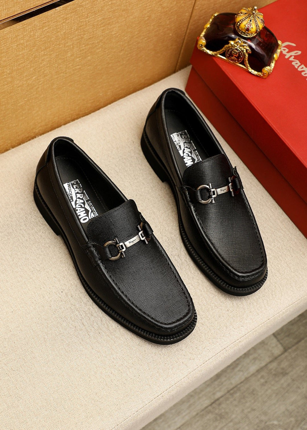 Ferragamo Men's Black Bit Loafers - Silver-Toned Vamp Hardware